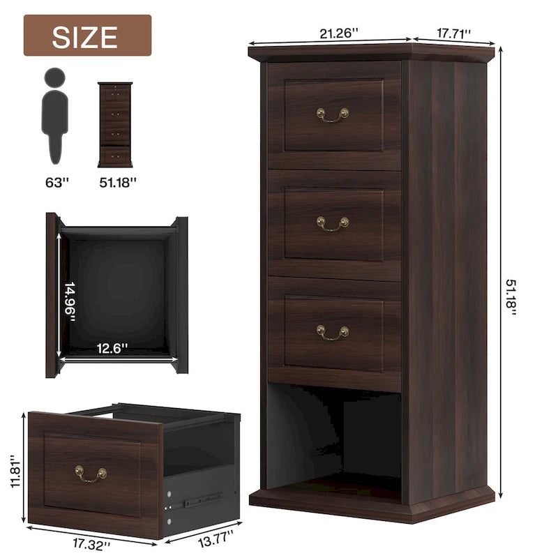 Classeur vertical en bois à 4 tiroirs de 130 cm de haut, pour formats A4/Lettre