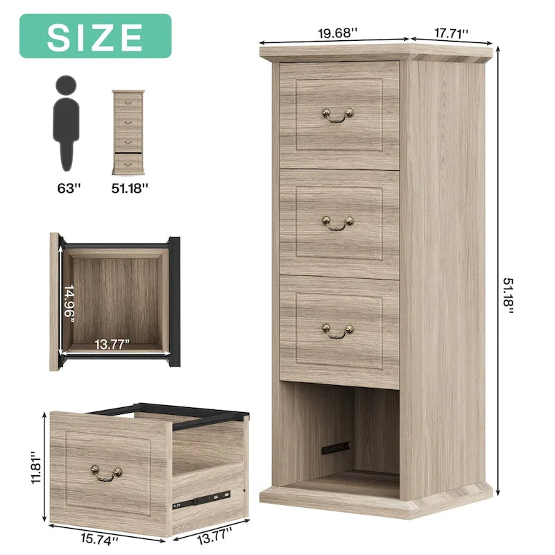Classeur vertical en bois à 4 tiroirs de 130 cm de haut, pour formats A4/Lettre