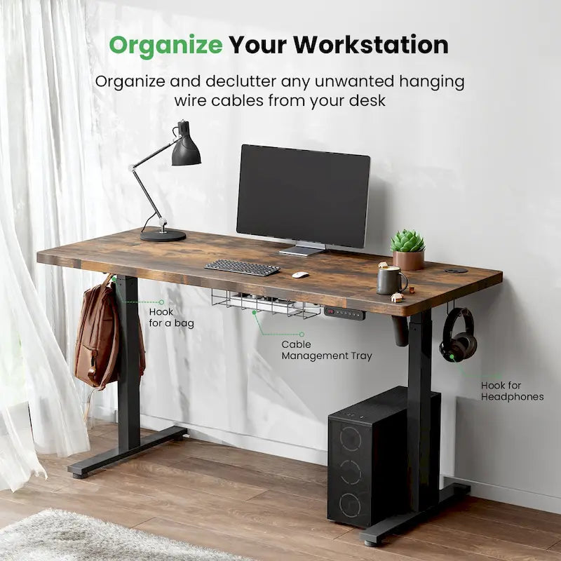 Bureau informatique de 48 x 24 pouces, réglable en hauteur, bureau électrique réglable en hauteur
