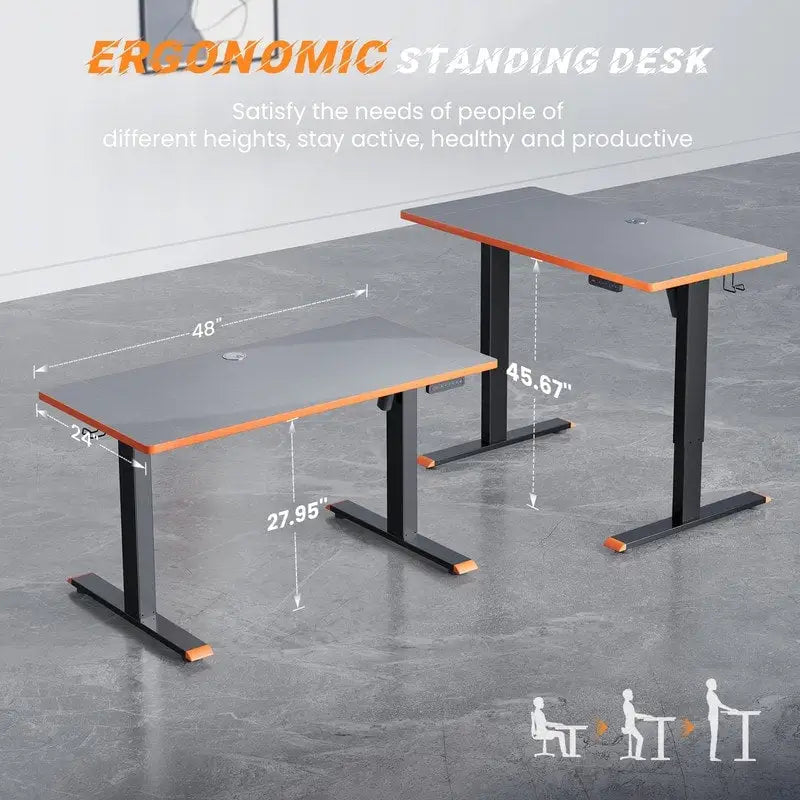 Bureau informatique de 48 x 24 pouces, réglable en hauteur, bureau électrique réglable en hauteur