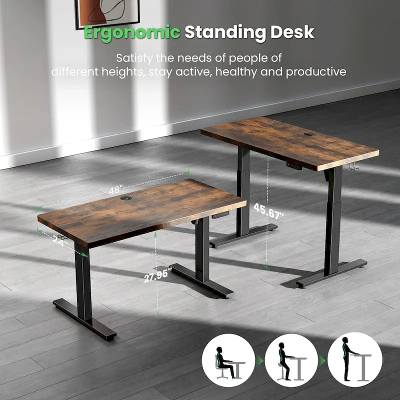Bureau informatique de 48 x 24 pouces, réglable en hauteur, bureau électrique réglable en hauteur
