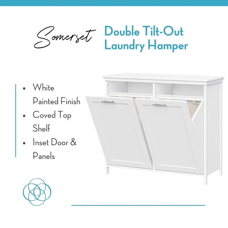 Meuble de buanderie double basculant (avec sacs en tissu amovibles) – Blanc