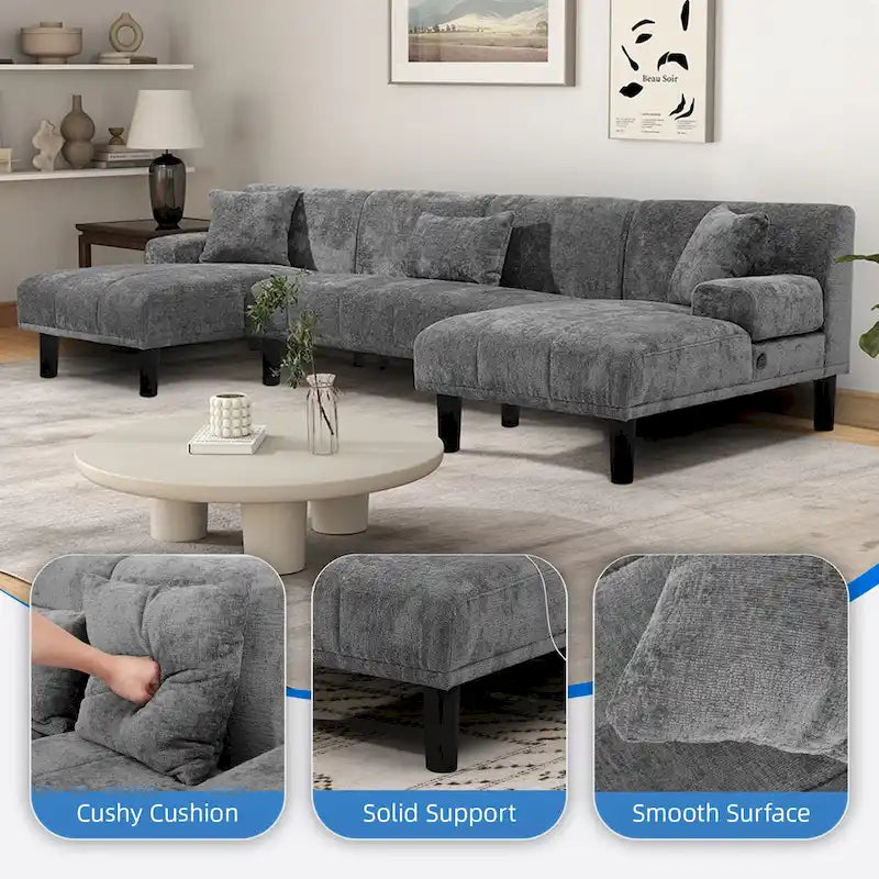 Canapé modulaire en U, canapé modulaire moderne en chenille - 45,6L x 106,3P x 26,7H