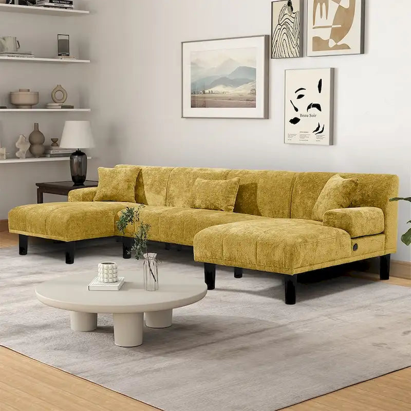 Canapé modulaire en U, canapé modulaire moderne en chenille - 45,6L x 106,3P x 26,7H