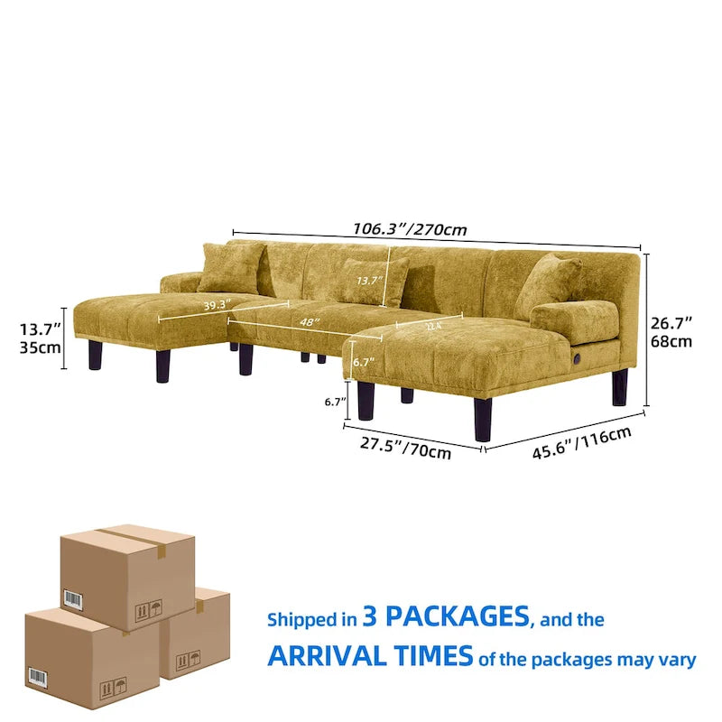 Canapé modulaire en U, canapé modulaire moderne en chenille - 45,6L x 106,3P x 26,7H